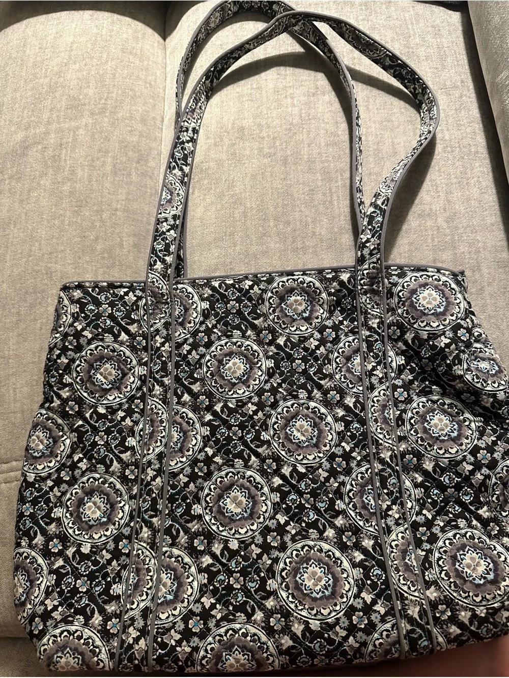 Vera Bradley Black and Gray Quilted Floral Medallion Tote